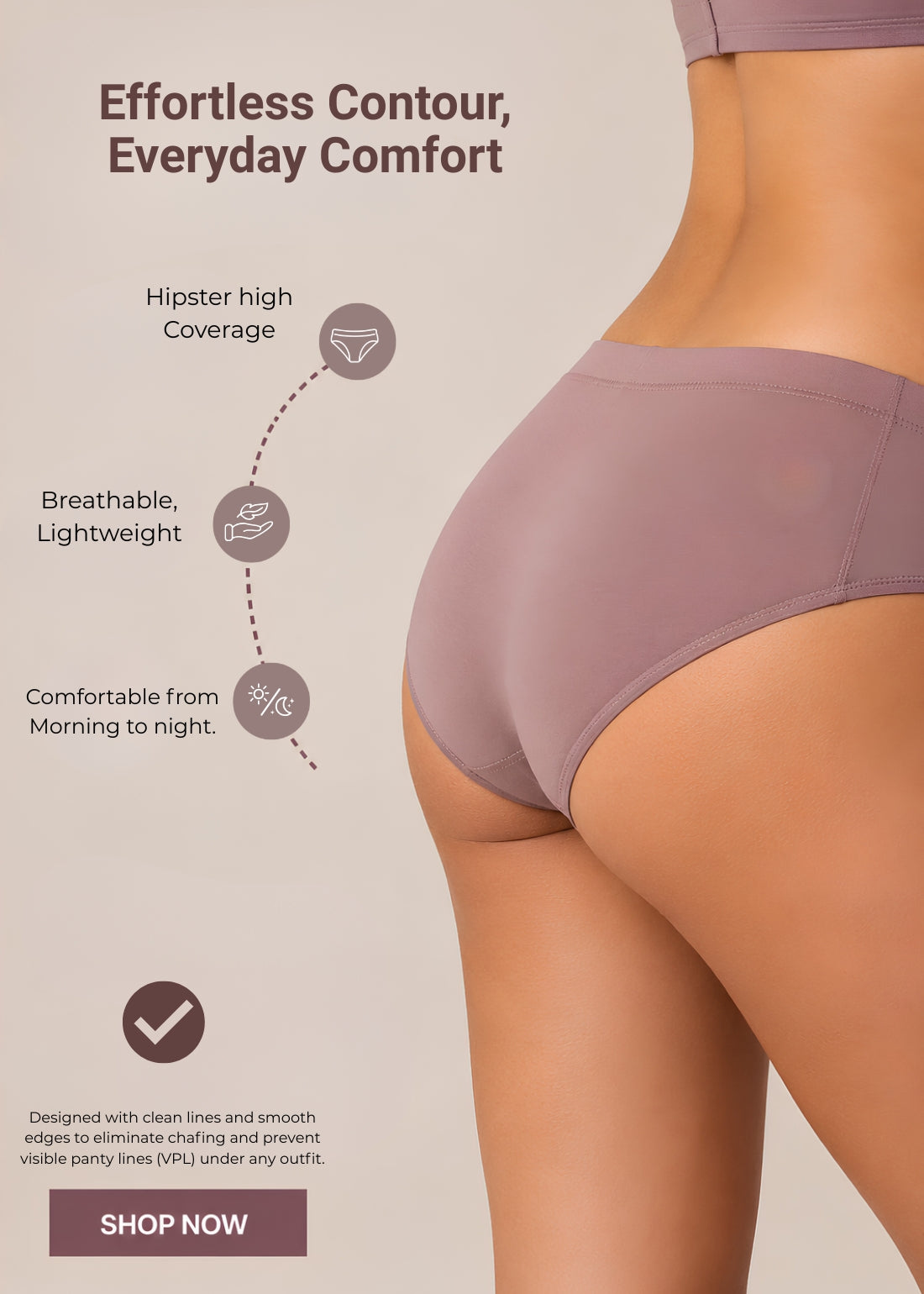 Seamless Comfort Hipster Brief – Mauve